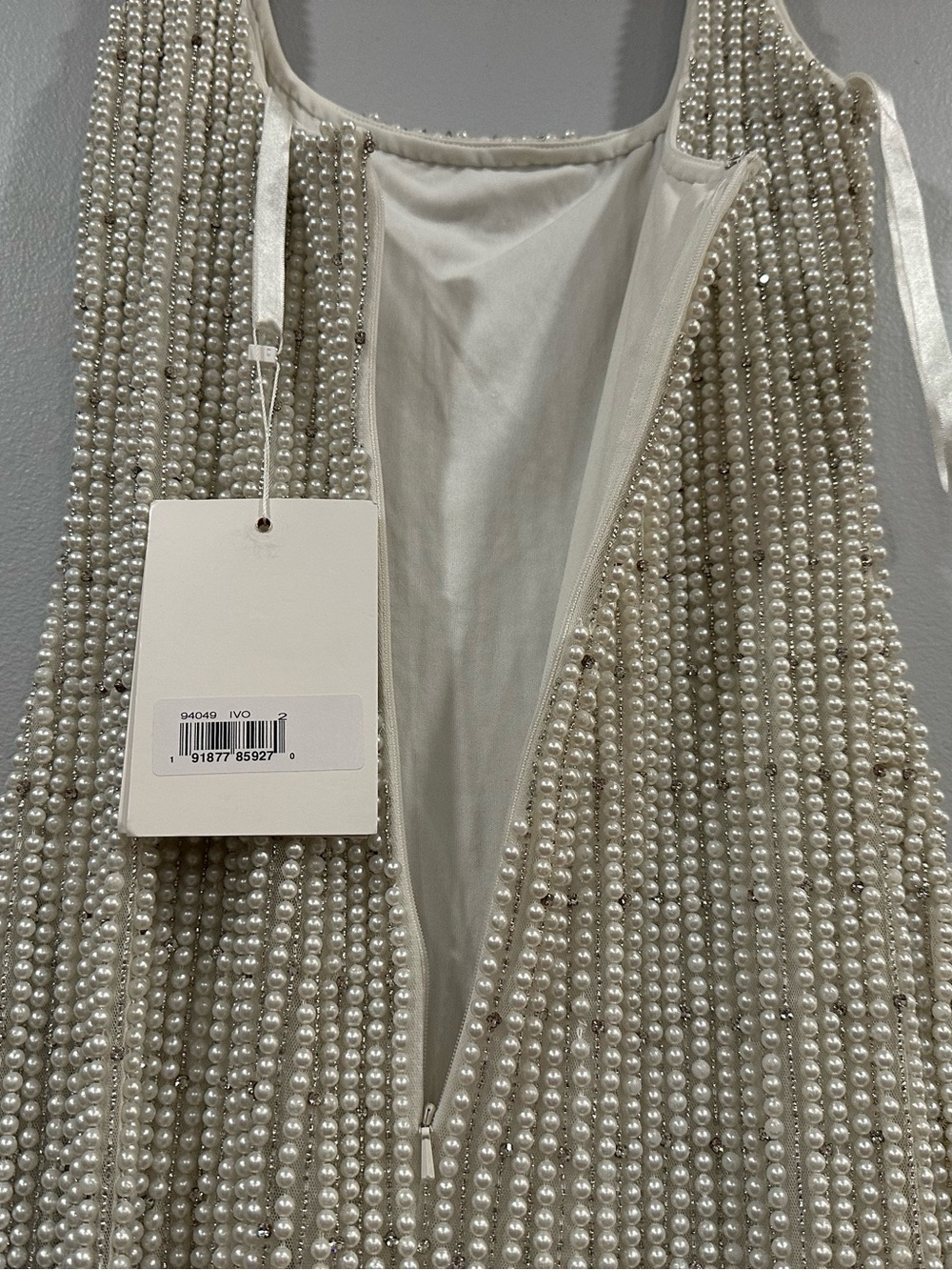 Mac Duggal 94049 White Pearl Beaded Square Neck Mini Dress Sz 2 - Picture 6 of 6